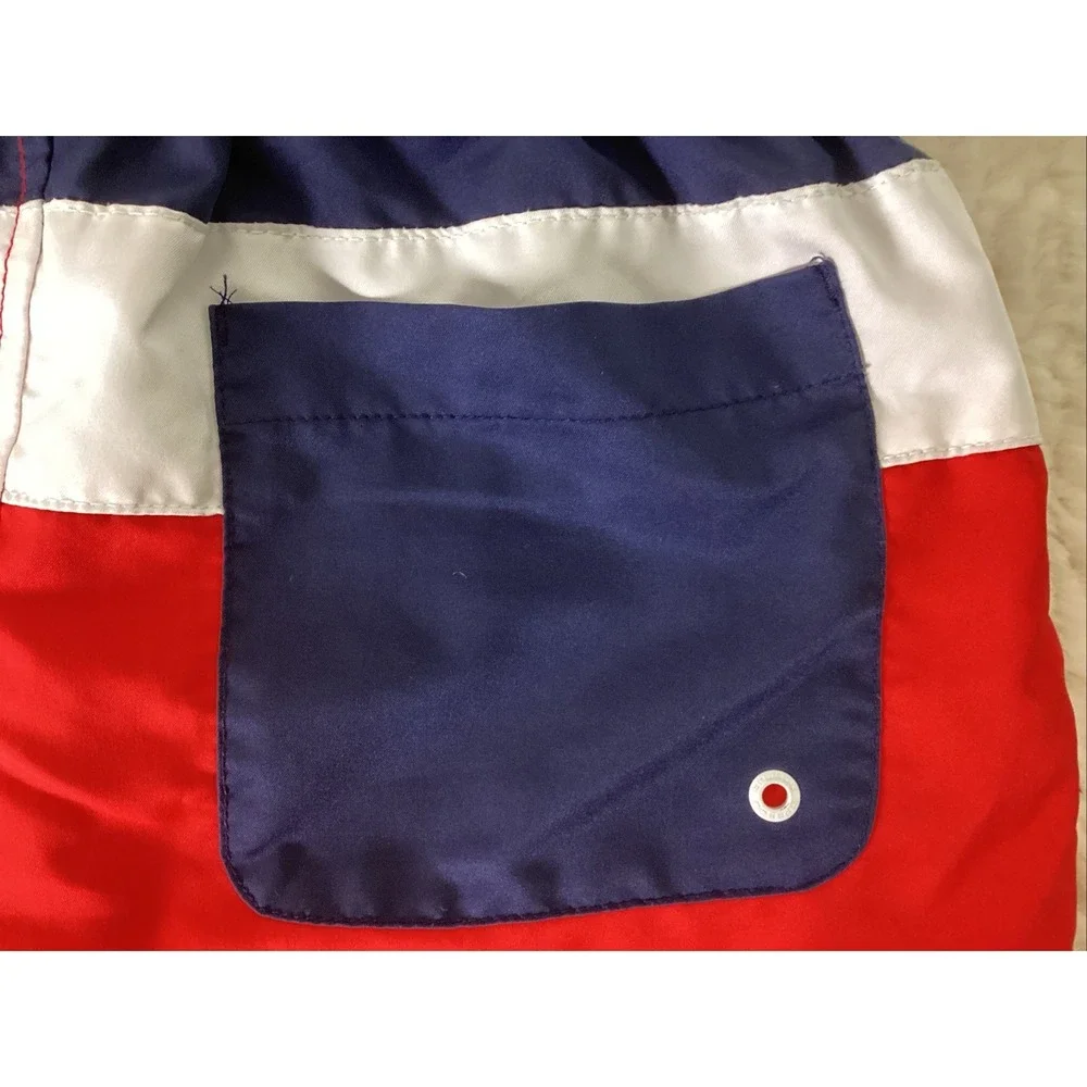 Speedo Swim Shorts Colorblock Red White Navy Men's S Elastic Waist Mesh Lining